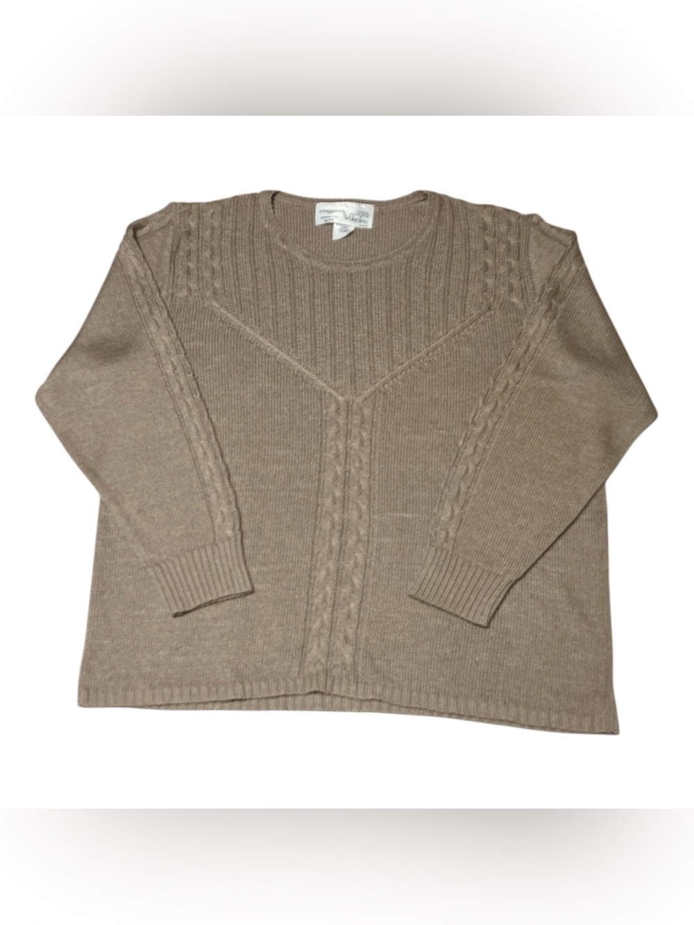 Sara Valentino Taupe Cable Knit Crewneck Sweater